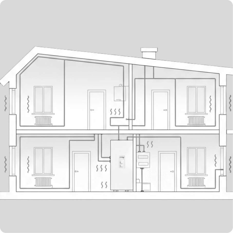 Przekrój budynku z systemem grzewczym